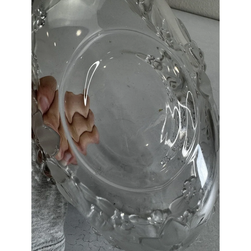 Vintage Pressed Glass Fruit Bowl Floral Embossed 11in Decorative Centerpiece Dis